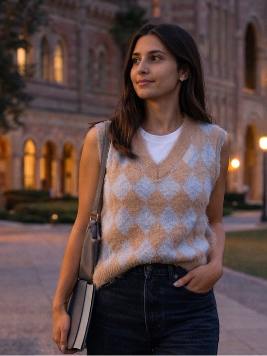 Sincerly Jules Sweaters - 🍋 5/$25 SOFT Argyle V-Neck Sweater Vest in Blue and Tan | XS | Sincerely Jules